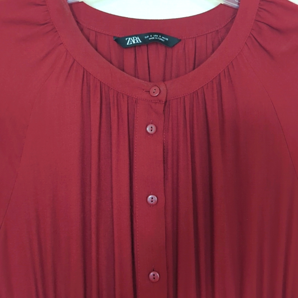 Zara Cranberry Button Front Accent Waist Dress Sm… - image 7